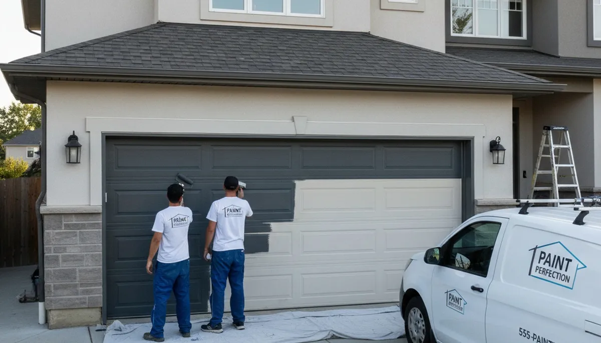 Professional garage door painting in Cherry Hill, NJ by local house painters enhancing curb appeal