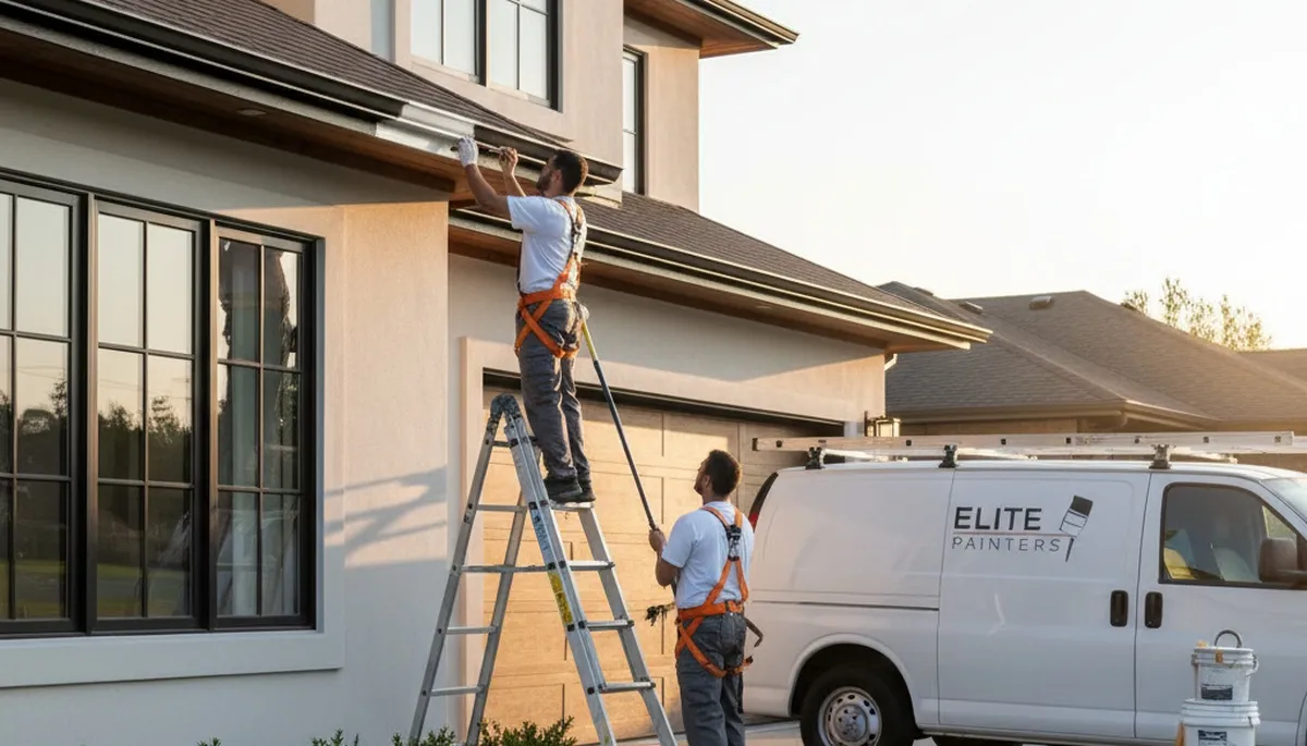 Professional gutter painting on a Cherry Hill, NJ home by expert exterior house painters