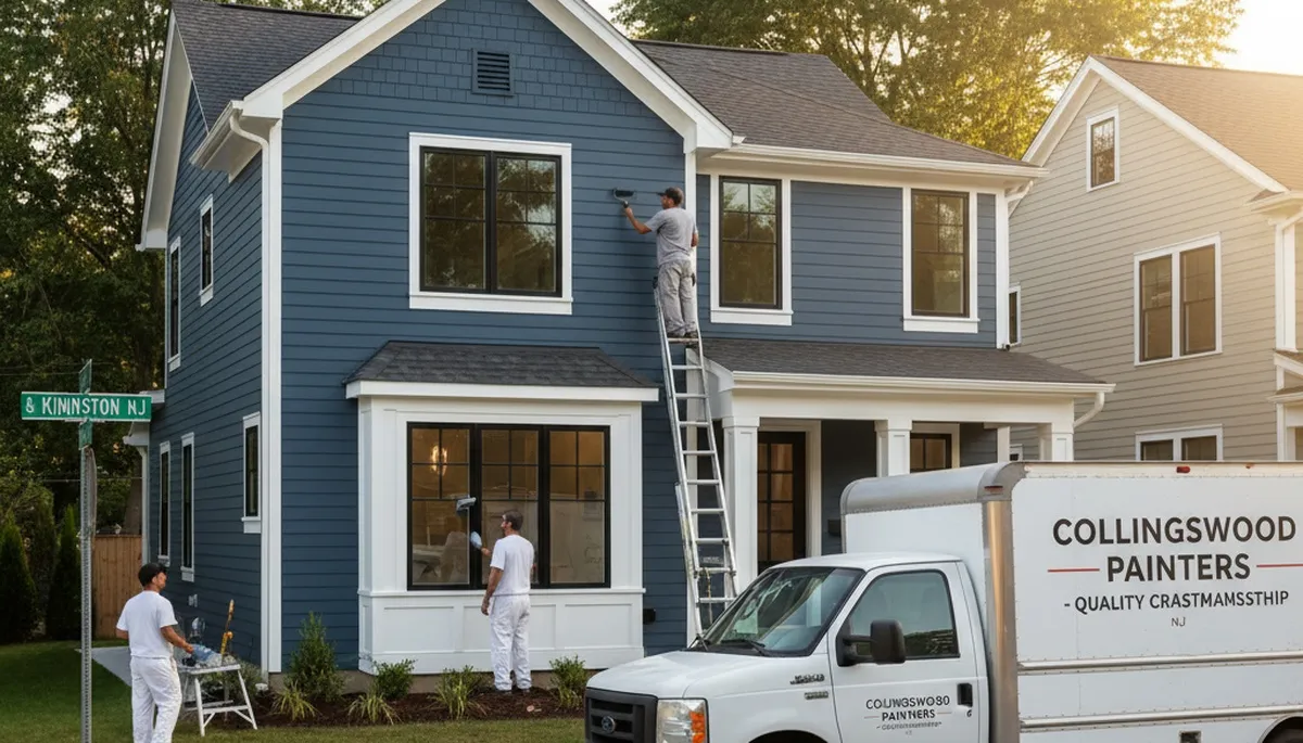 Professional house painters in Cherry Hill NJ applying exterior paint to suburban home façade