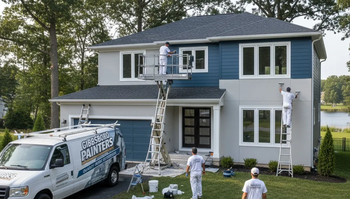 Professional house painters working on residential exterior in Cherry Hill, NJ