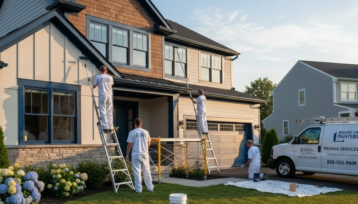 Professional house painters working on exterior home in Cherry Hill, NJ