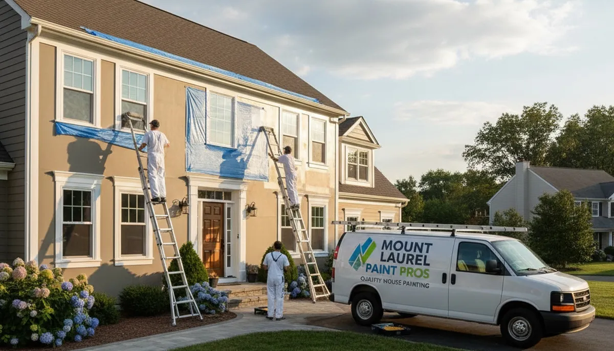Professional house painters working on exterior home in Cherry Hill, NJ
