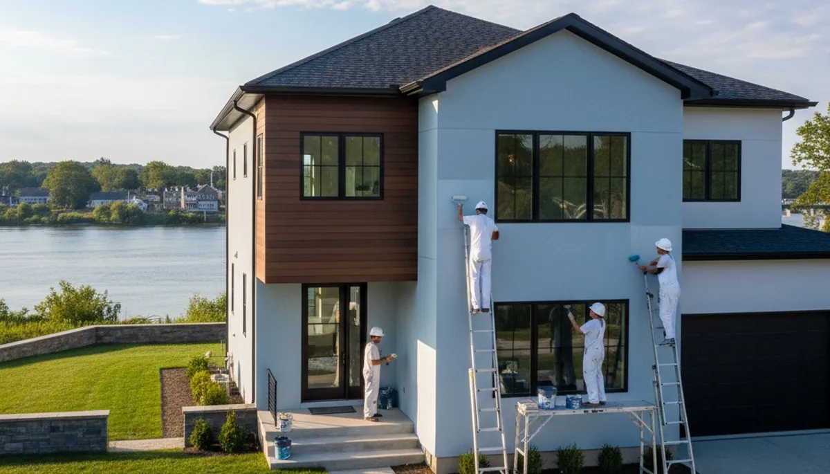 Professional house painters working on exterior home painting in Cherry Hill, NJ