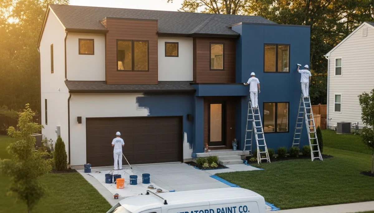 Professional house painters working on exterior home in Cherry Hill, NJ