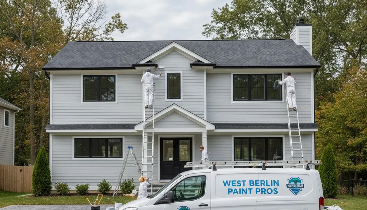 Professional house painters working on a Cherry Hill NJ home exterior painting project