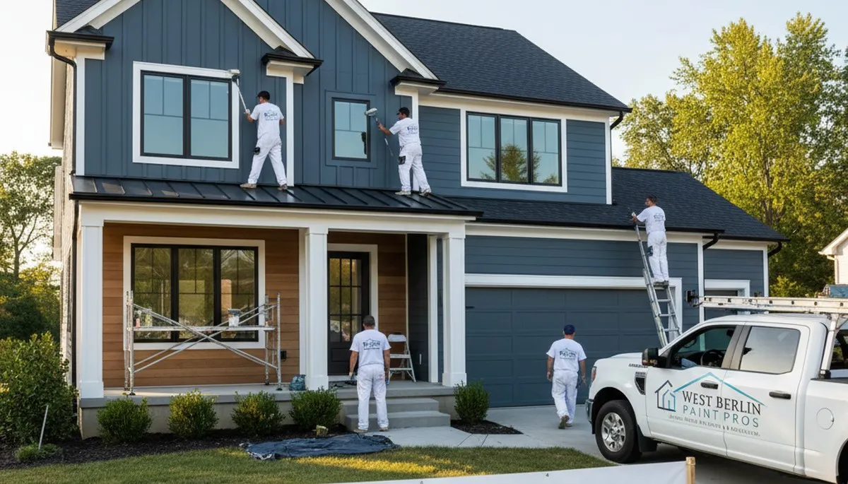 Professional house painters working on a residential exterior in Cherry Hill, NJ