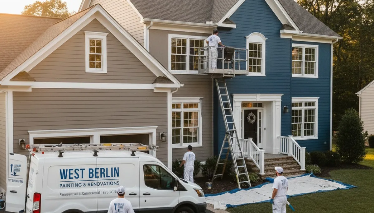 Professional house painters working on residential exterior in Cherry Hill, NJ