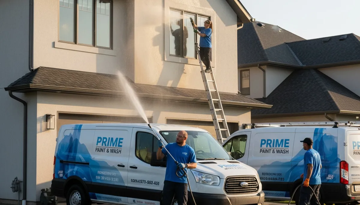 Professional pressure washing a Cherry Hill NJ home exterior by expert house painters