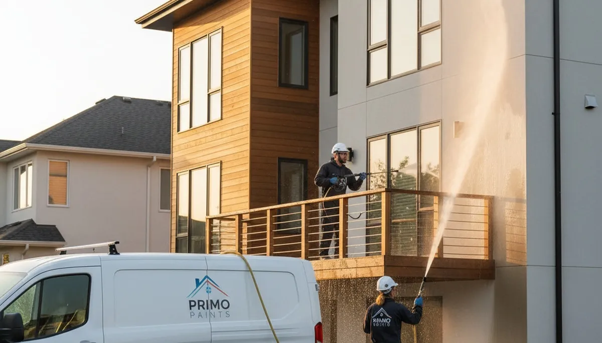 Professional pressure cleaning of home exterior in Cherry Hill, NJ by expert house painters
