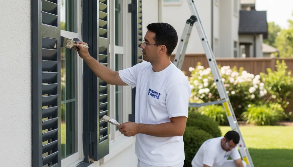 Professional shutter painting and refinishing on a Cherry Hill, NJ home exterior by expert painters