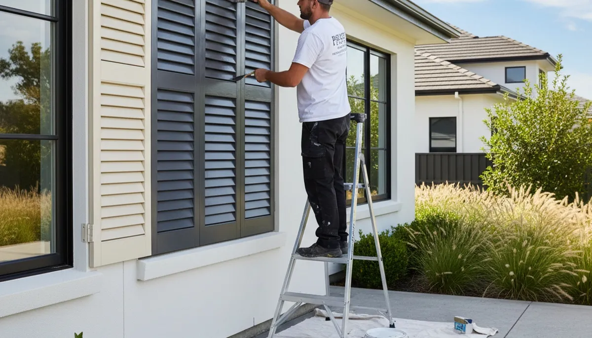 Professional shutter painting and refinishing on a Cherry Hill, NJ home exterior by expert painters