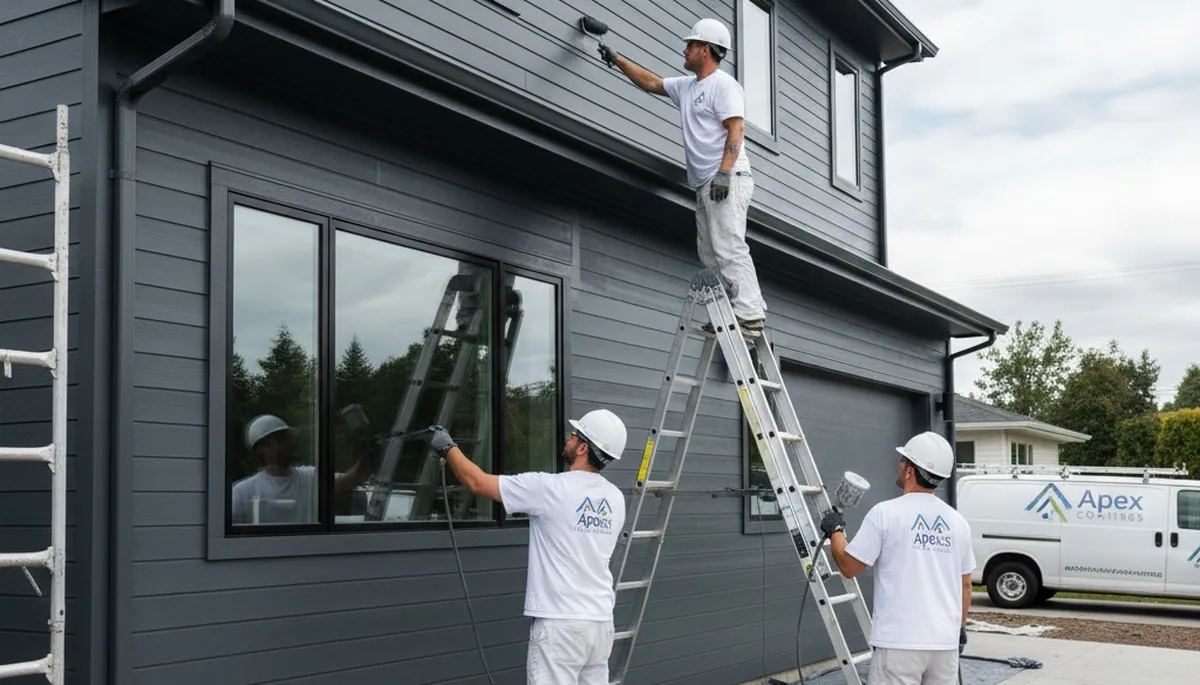 Professional siding painting on a Cherry Hill NJ home by expert house painters using durable finishes
