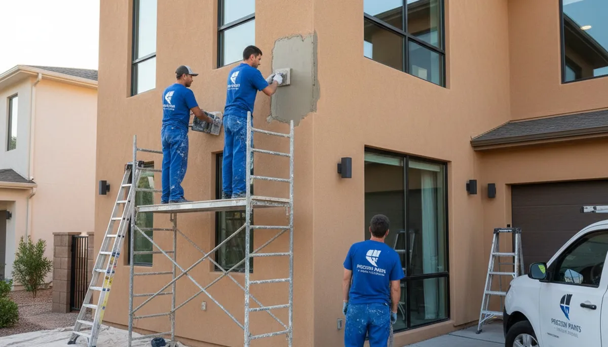 Professional stucco repair on residential home exterior in Cherry Hill, NJ
